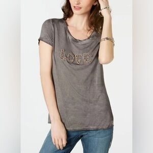 INC International Concepts | Embellished LOVE T-Shirt Top in Grey Size Medium
